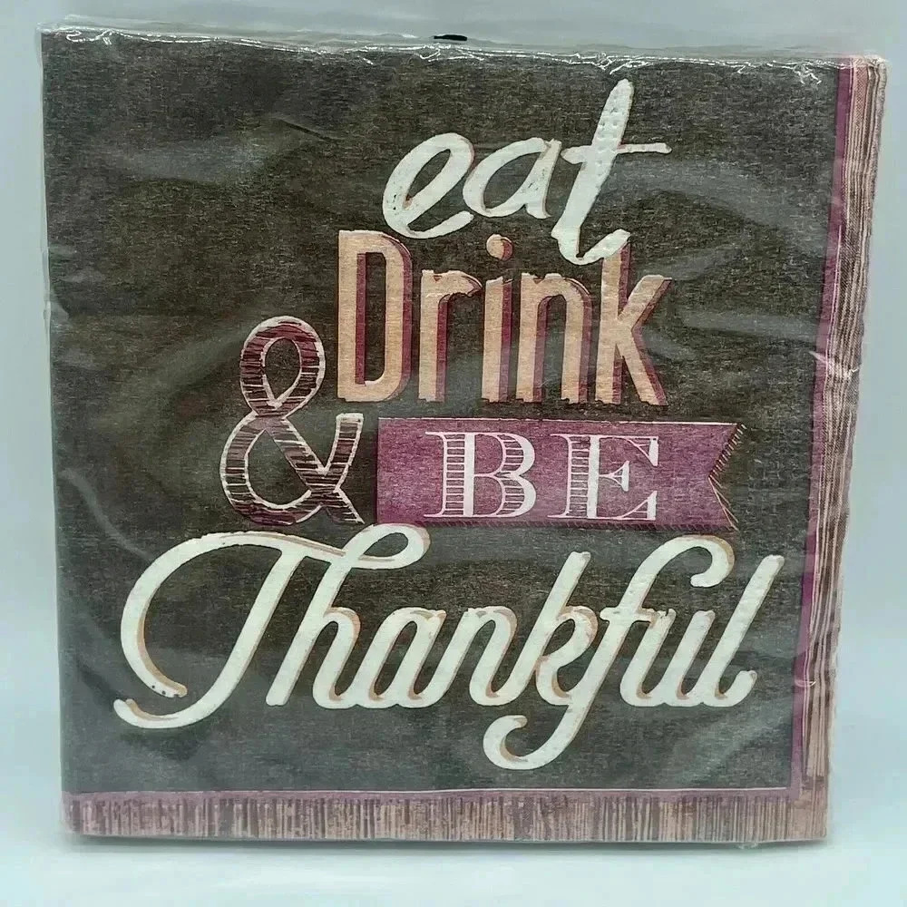 Eat Drink Be Thankful Paper Cocktail Beverage Napkins 20 Count 3 Ply 5” x 5”‎